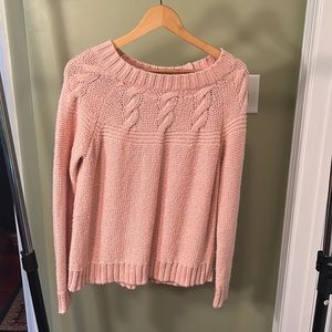 Aerie women’s sweater pink cable knit cuffed sleeves and waist band